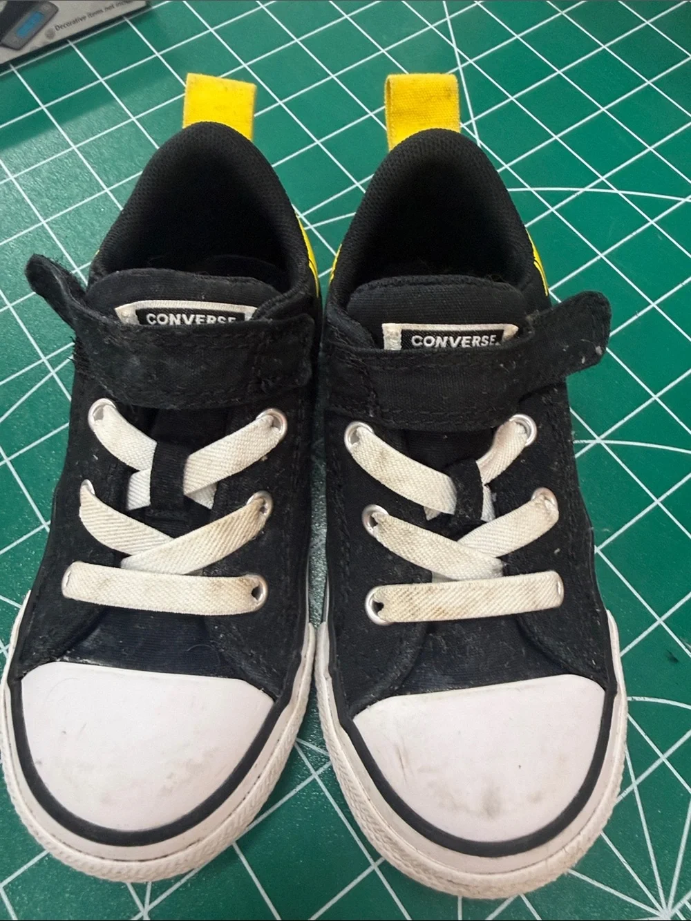Converse Kids Black and White Canvas Sneakers with Yellow Heel Tabs